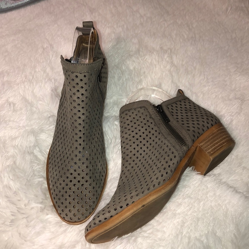 Lucky Brand Taupe/Gray Perforated Ankle Booties